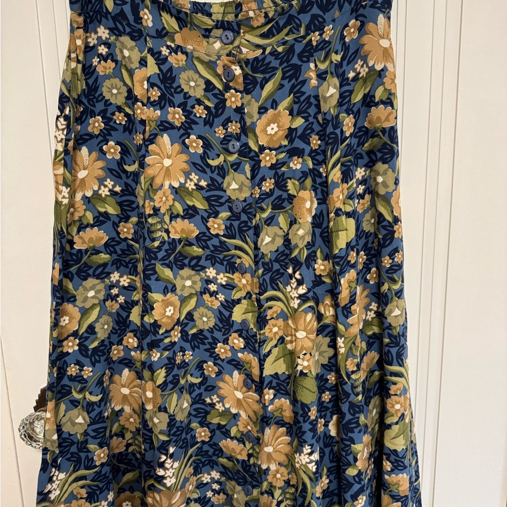 Blue, Green, and Brown Midi Skirt with buttons